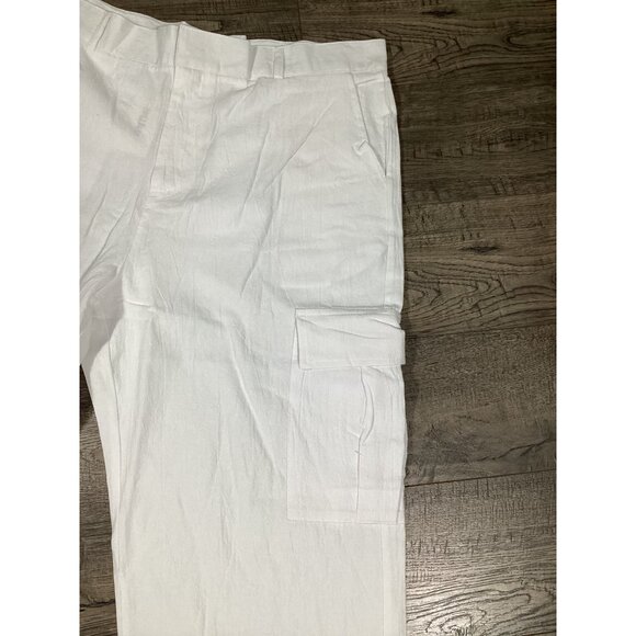 Ouku Mens White 100% Cotton Cargo Pants Size XL Summer Vibes Casual Beach NWT - Picture 2 of 11